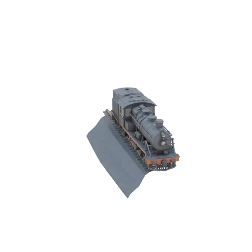 3D модель статуэтки паровоза на железнодорожной насыпи, вид спереди