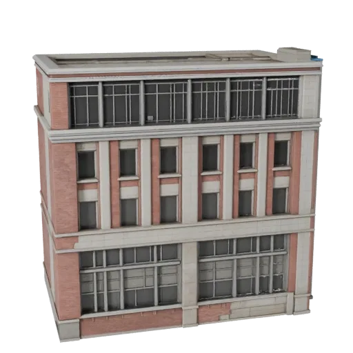 Готовая к использованию в Blender 3D модель фасада офиса, вид рендера студии Blender, показывающий материалы фасада здания и