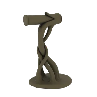 3D модель держателя туалетной бумаги с основанием и стержнем из скрученных, органических лоз с матовым коричневым покрытием.