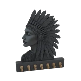 3D-модель головы индианки с головным убором из перьев и основанием с семью крючками