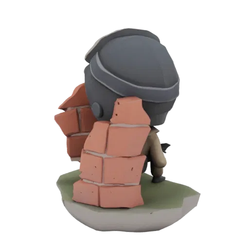 3D-модель чиби-солдата в броне из кирпичей, вид сбоку.