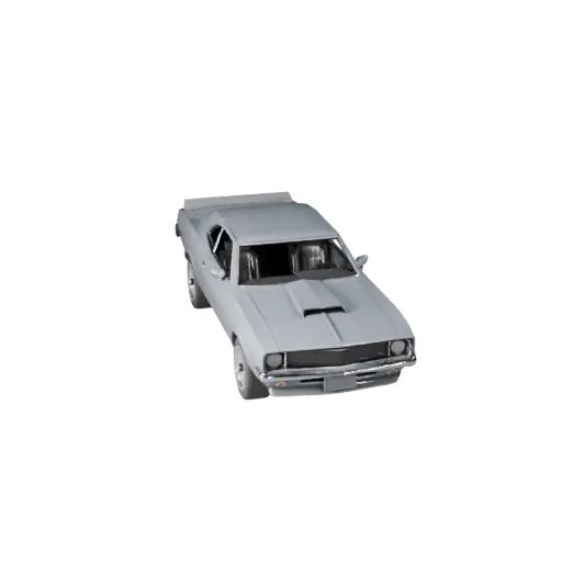 Низкополигональная 3D-модель маслкара, вид из игрового окна в три четверти, низкополигональный ресурс автомобиля с линиями ку