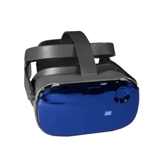 3D-модель VR-гарнитуры, вид спереди в три четверти, рендер студии AR-просмотрщика, показывающий силикон, носимую посадку.