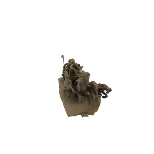 3D модель русской тачанки времен Первой мировой войны с лошадьми и экипажем, в нейтральной позе.