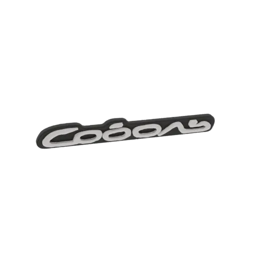 3D-модель логотипа Coach Script с металлическим блеском на черном фоне.
