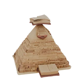 3D модель Египетской пирамиды с раскрытой книгой на вершине, выполненная в реалистичном стиле.