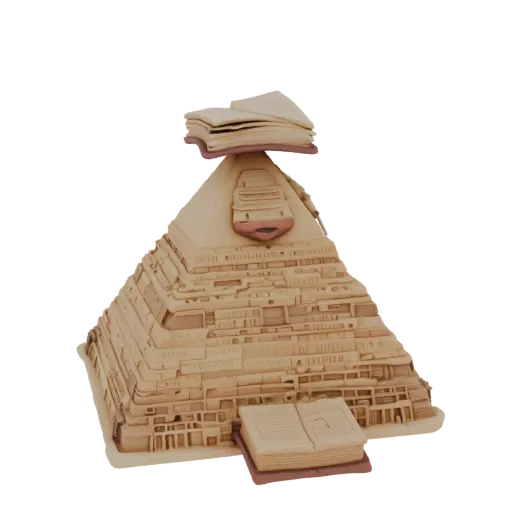 3D модель Египетской пирамиды с раскрытой книгой на вершине, выполненная в реалистичном стиле.