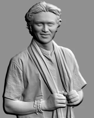 3D-модель барельефа мужчины в шарфе, выполненного в реалистичном стиле с высокой детализацией.
