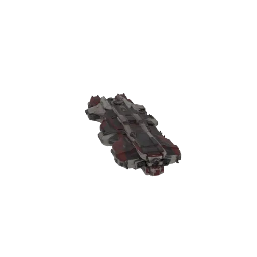 3D модель тяжелого межзвездного крейсера с темно-серой и красной цветовой схемой, детализированной обшивкой и орудийными уста