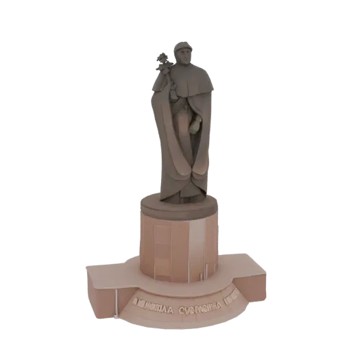 3D модель статуи Святого Николая Сворада на постаменте, держащего посох с крестом.