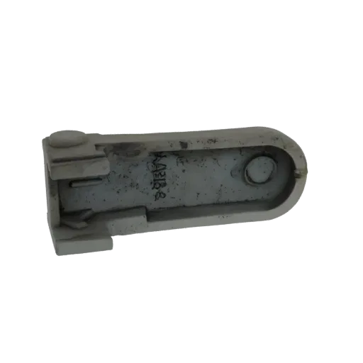 3D модель серого промышленного пластикового корпуса с видимыми внутренними маркировками, представленная на белом фоне.