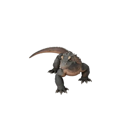 Низкополигональная 3D-модель комодского варана, вид сбоку игровой камеры, низкополигональный ассет животного со складками кож