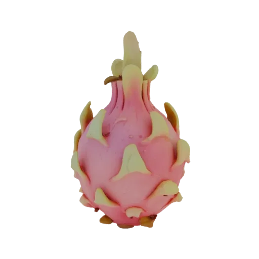 3D модель розового драконьего фрукта (питайя) с зелеными чешуйками на белом фоне