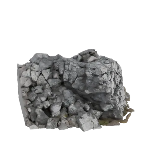 3D модель суровой, трещиноватой скальной породы с детализированными текстурами и острыми углами на белом фоне.