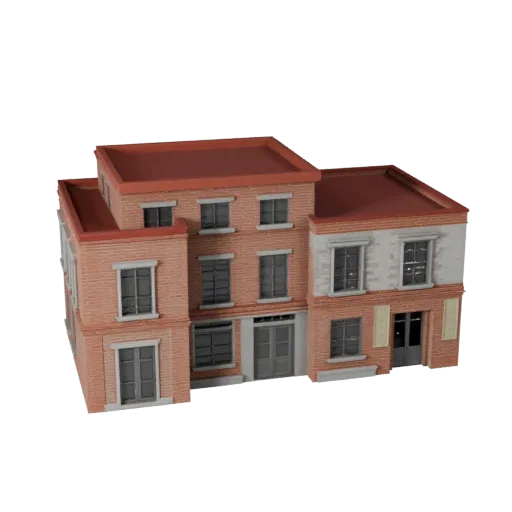 Средиземноморская вилла, низкополигональная 3D модель, готовый к игре экстерьер, показывающий материалы жилого здания и архит