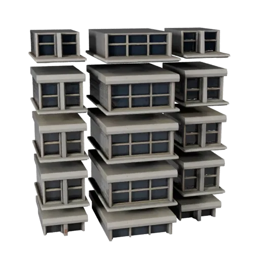 Готовая к использованию в Blender 3D модель кирпичного фасада, вид рендера студии Blender, показывающий материалы фасада здан