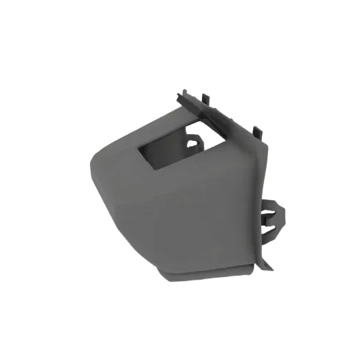 3D модель серого пластикового зажима для обшивки салона автомобиля с защелками, на белом фоне.