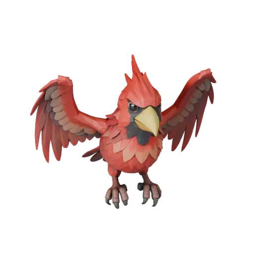 Высокополигональная 3D-модель кардинала STL, изометрический вид, готовая к печати фигурка животного с направлением перьев, ло