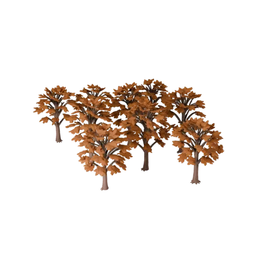 Стилизованная 3D-модель группы осенних кустарников, стилизованный изометрический рендер окружения, показывающий скопления лис