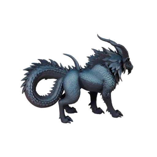 3D модель Chimera, вид сбоку игровой камеры, готовый к использованию в Unity ассет животного с рогами, гребнями, многослойным