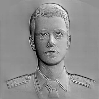3D модель барельефа молодого офицера в военной форме, вид спереди, высокое разрешение