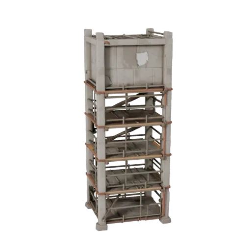 Низкополигональная 3D модель строительных лесов для безопасности объекта, вид в игровом окне с трех четвертей, показывающий б