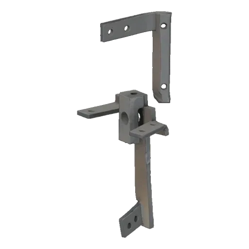 3D рендер серого металлического крестообразного промышленного кронштейна с несколькими монтажными отверстиями.