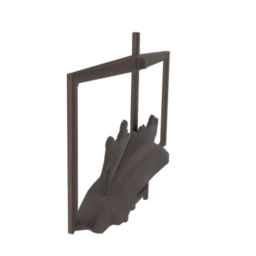 3D модель картины 'Бурлаки на Волге', показывающая людей, тянущих баржу по берегу реки.