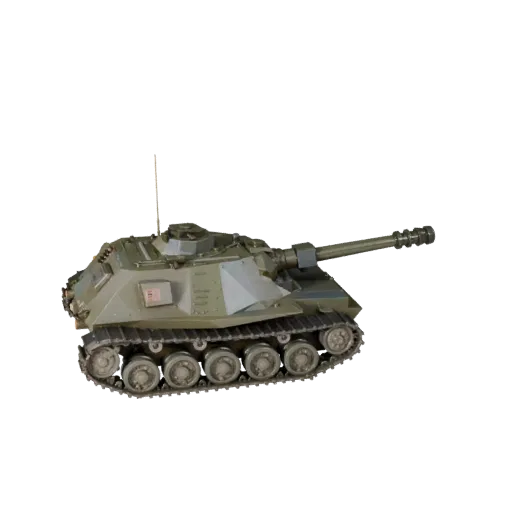 Низкополигональная 3D-модель самоходной гаубицы, вид в игровом окне с трех четвертей, низкополигональный актив техники с масс