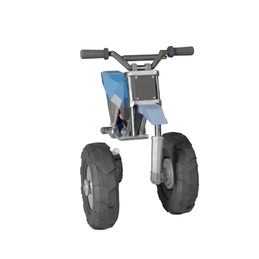Низкополигональная 3D-модель мотоцикла, вид из игрового окна в три четверти, низкополигональный актив транспортного средства