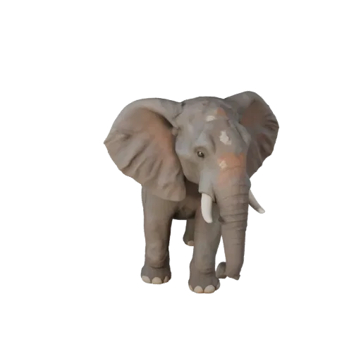 Мультяшная 3D-модель африканского слона, вид сбоку, стилизованный ассет животного с балансом позы, анатомическими подсказками