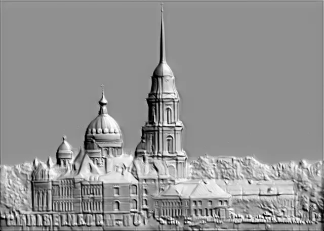3D модель барельефа Спасо-Преображенского собора в Рыбинске, вид спереди
