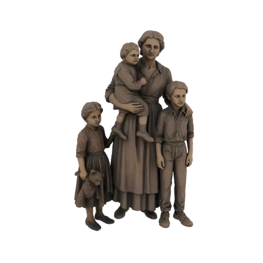 3D модель бронзовой статуи матери с ребенком и двумя детьми рядом