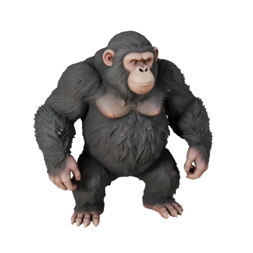 Высокополигональная 3D-модель шимпанзе STL, изометрический вид, готовая к печати фигурка животного со структурой рук и ног, в