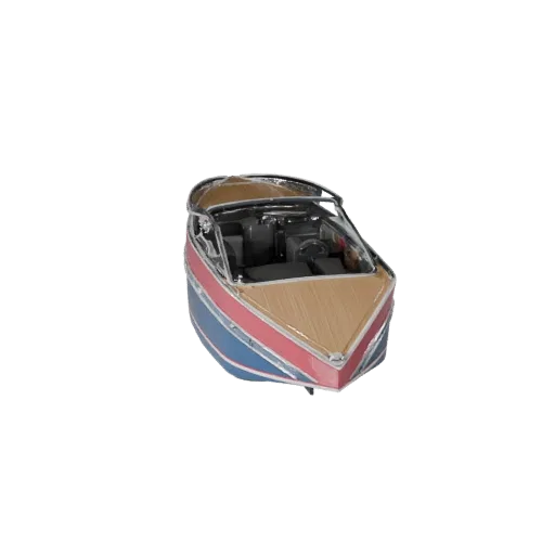 Высокополигональная 3D-модель скоростного катера, студийный вид крупным планом, высокополигональный объект транспорта с формо