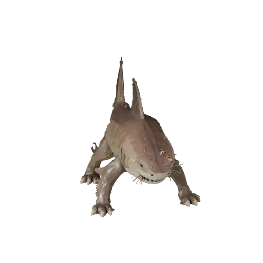 Низкополигональная 3D-модель акулы-тигра, вид сбоку игровой камеры, низкополигональный ассет животного с подушечками усов, ск