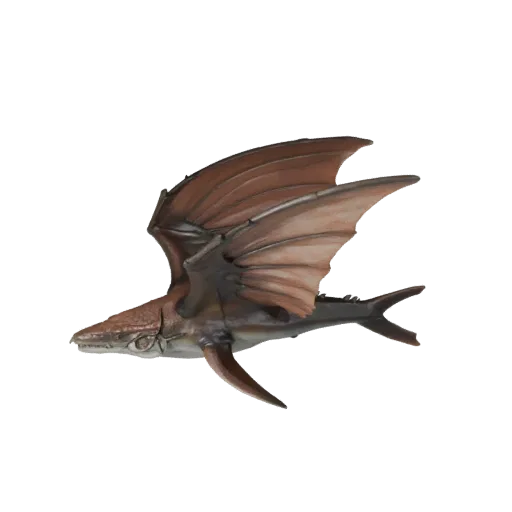 3D модель ската, рендер дикой природы сбоку, готовый для Blender ассет животного с перепонками плавников, сужением тела, боко