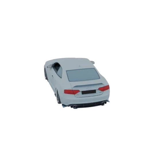 3D рендер белого Audi RS5 Coupe, вид с заднего трехчетвертного ракурса на черном фоне.