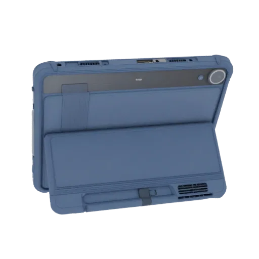 3D модель синего чехла-бампера для планшета Honor Pad 9 с держателем стилуса, вид сзади и снизу