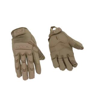 3D модель пары песочных тактических перчаток с усиленными костяшками и регулируемыми ремешками, вид сверху.