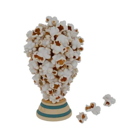 3D модель чаши для попкорна в виде кубка, с детальной текстурой попкорна и основанием в стиле трофея