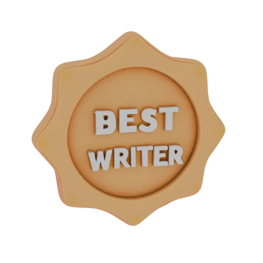 3D модель золотой медали с надписью "BEST WRITER" на черном фоне
