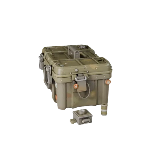 Стилизованная 3D-модель военного ящика для инструментов, стилизованный изометрический рендер, показывающий пластиковые, функц