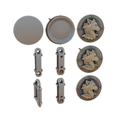 Золотая брошь-камея с животным мотивом 3D-модель, изометрический рендер коллекционной витрины, золотое покрытие.