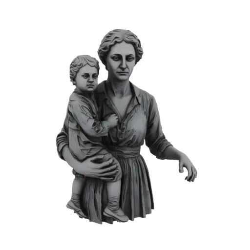 Рендер 3D модели классической скульптуры, изображающей мать с ребенком, с детализированной одеждой и выражениями лиц.