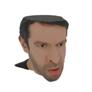 Рендер 3D модели головы мужчины с искаженной, преувеличенной формой и реалистичной текстурой кожи.
