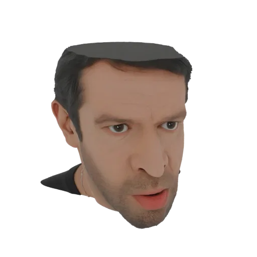 Рендер 3D модели головы мужчины с искаженной, преувеличенной формой и реалистичной текстурой кожи.