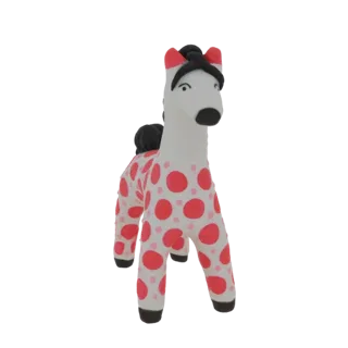 3D модель фигурки белой лошади с красными точками, черной гривой и хвостом, стоящей на белом фоне.