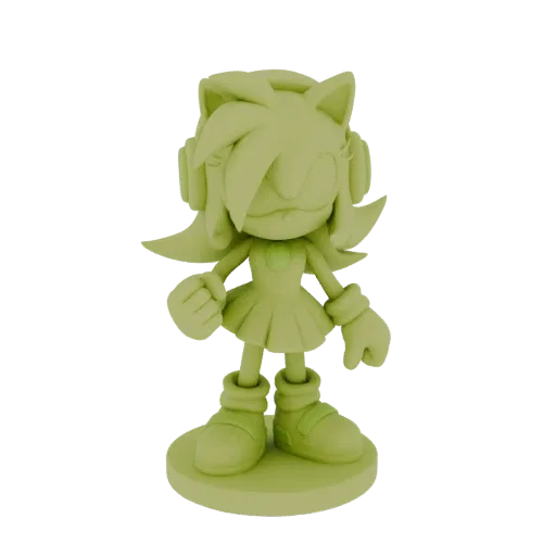 3D модель Эми Роуз из Sonic the Hedgehog в наушниках, стоящая на подставке.