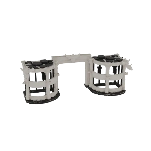 3D модель руинированной древней арки с колоннадой, сломанными колоннами и центральной аркой, на белом фоне.